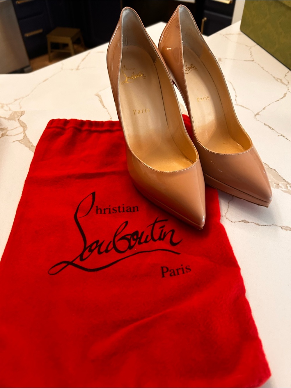 Christian Louboutin Nude Patent Pointed-Toe Stilettos